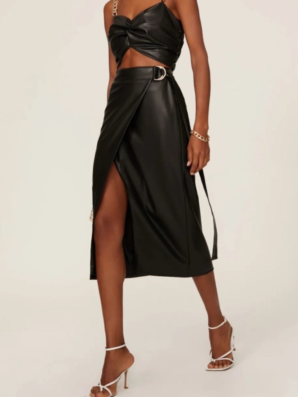 AMUR Ansley Vegan Leather Black Wrap Skirt with Belt